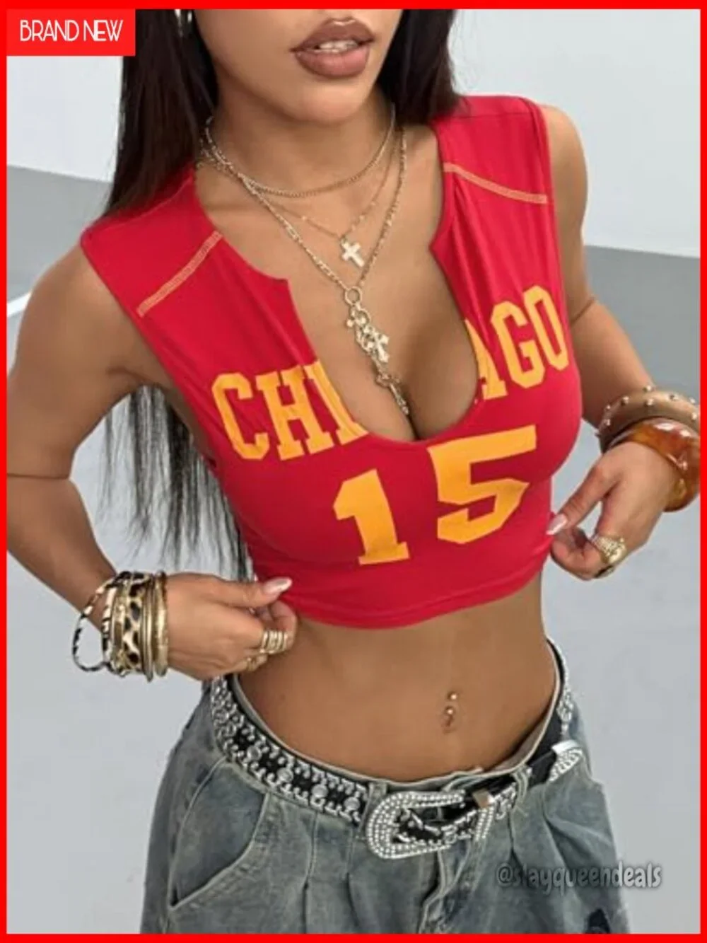 Women's Letter Graphic Crop Tank Top Sleeveless Notched Neck Summer - Picture 6 of 7